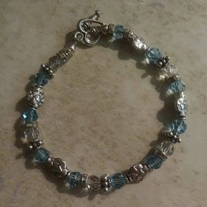 Silver Swarovski blue & Clear bead bracelet
